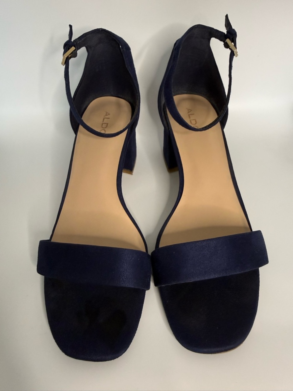 ALDO Navy Suede Ankle-Strap Block Heel Sandals